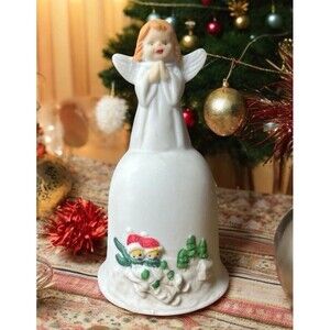 Praying Angel Christmas Holiday Dinner Bell Bisque 80’s Porcelain Vtg Tawain